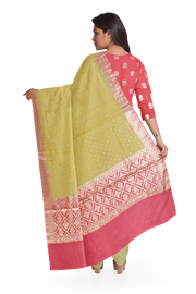 Cherry red 3-piece Banarasi Silk Salwar Suit Material 10070361