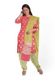 Cherry red 3-piece Banarasi Silk Salwar Suit Material 10070361