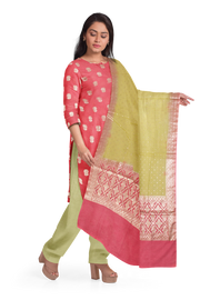 Cherry red 3-piece Banarasi Silk Salwar Suit Material 10070361