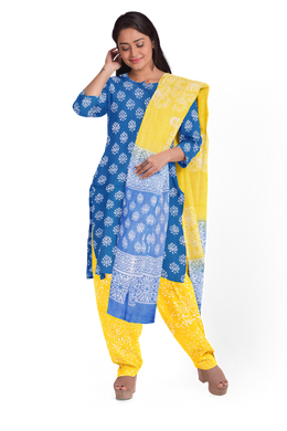 Blue 3-Piece Mulmul Cotton Salwar Suit Material 10070124