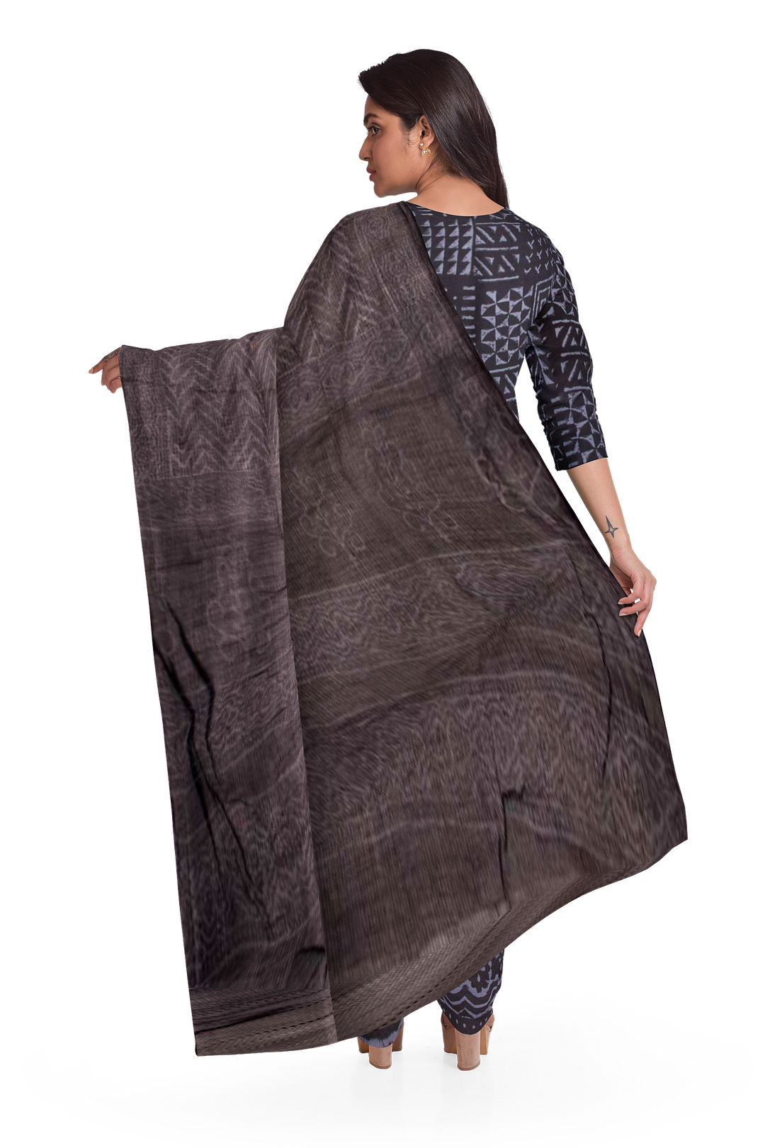 Black 3-Piece Mulmul Cotton Salwar Suit Material With Kota Dupatta 10070095
