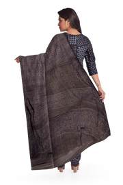 Black 3-Piece Mulmul Cotton Salwar Suit Material With Kota Dupatta 10070095