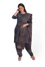 Black 3-Piece Mulmul Cotton Salwar Suit Material With Kota Dupatta 10070095