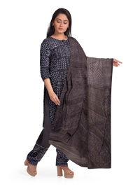 Black 3-Piece Mulmul Cotton Salwar Suit Material With Kota Dupatta 10070095