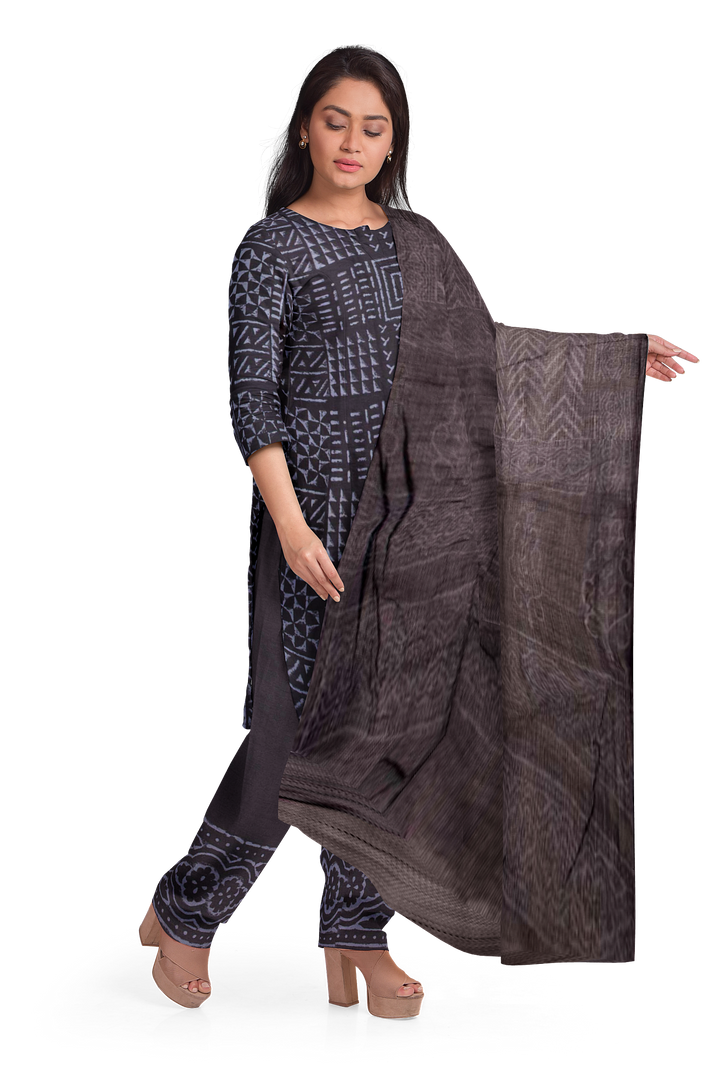 Black 3-Piece Mulmul Cotton Salwar Suit Material With Kota Dupatta 10070095