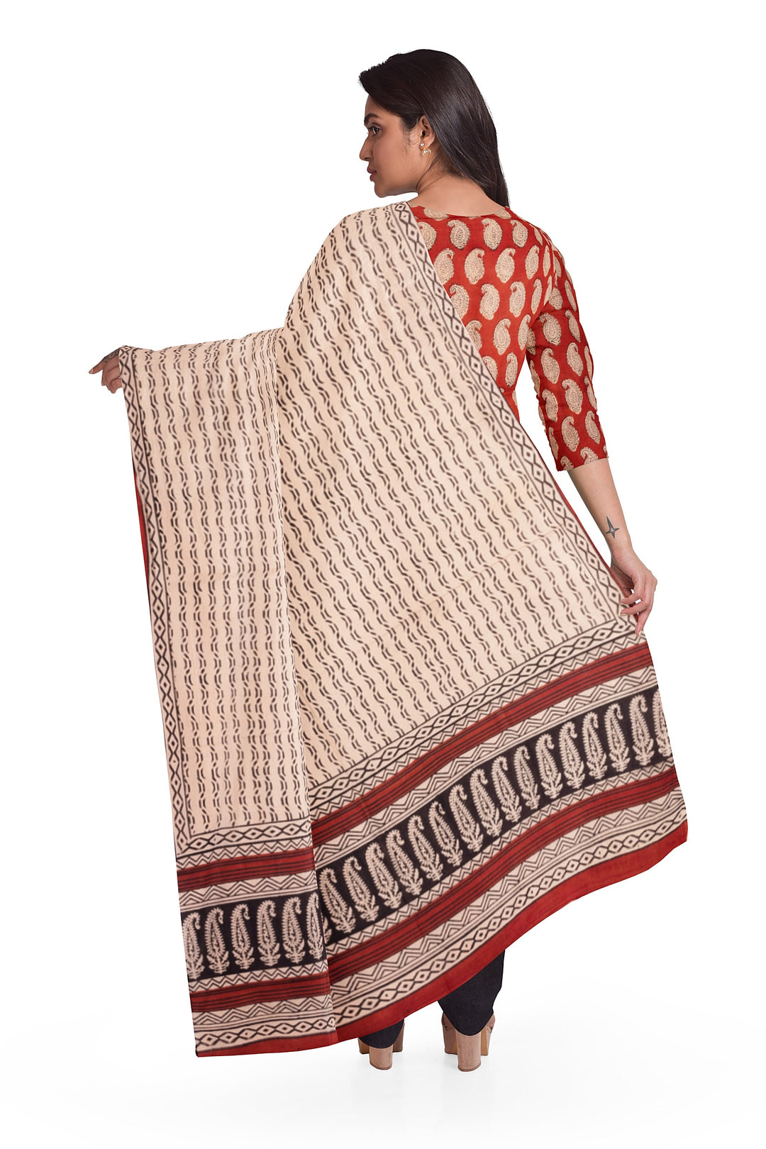 Red 3-Piece Mulmul Cotton Salwar Suit Material 10068594