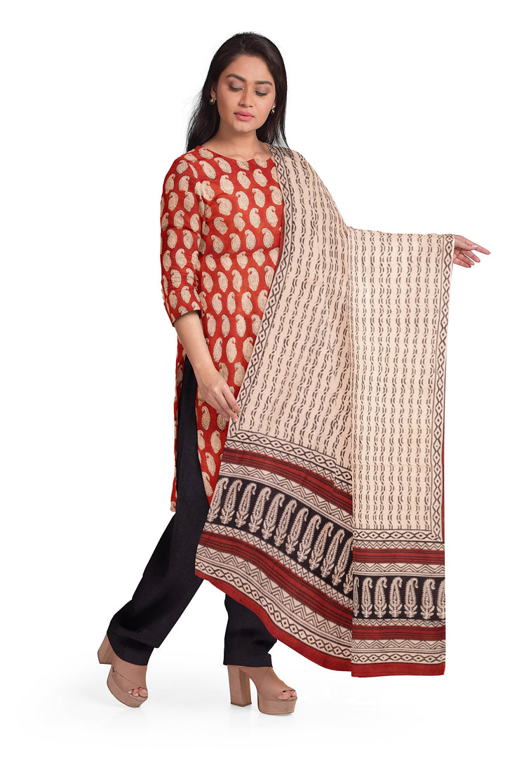 Red 3-Piece Mulmul Cotton Salwar Suit Material 10068594
