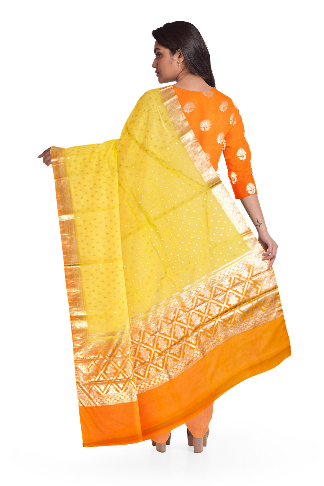 Orange 3-piece Banarasi Silk Salwar Suit Material 10070360