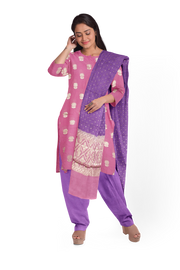 Onion pink 3-piece Banarasi Silk Salwar Suit Material 10070356