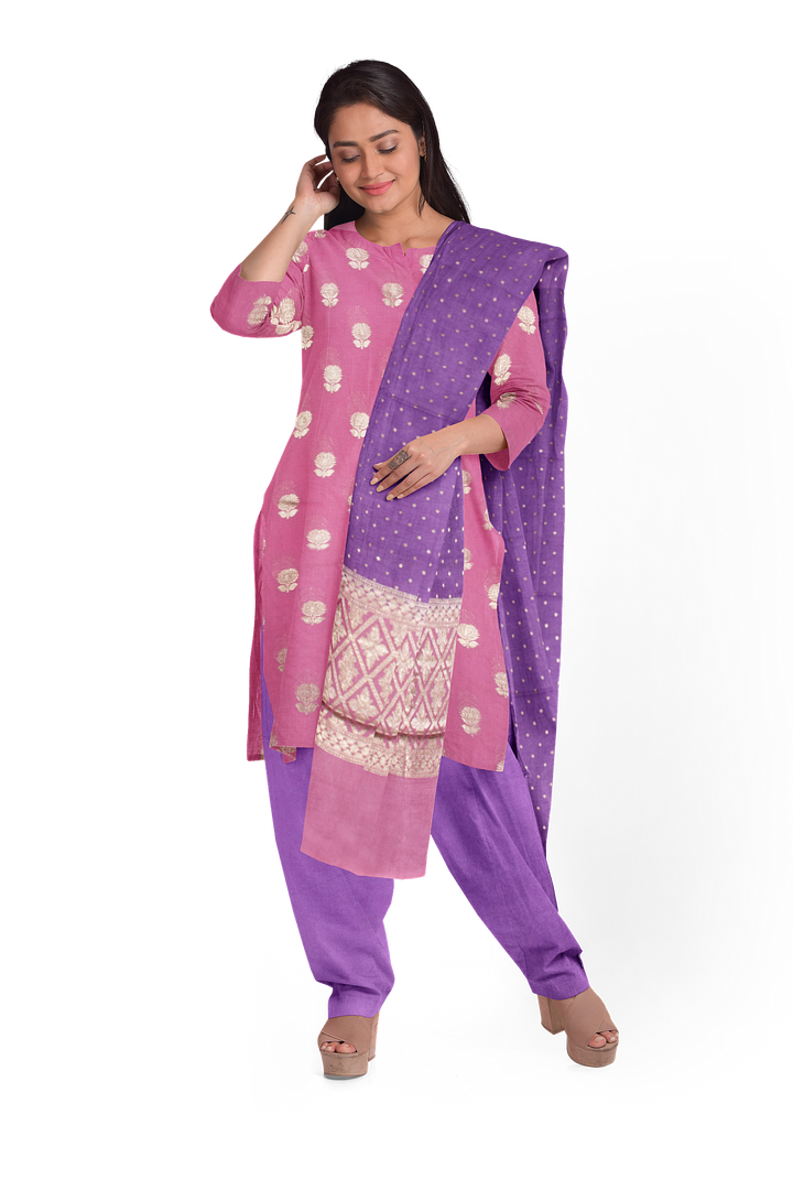 Onion pink 3-piece Banarasi Silk Salwar Suit Material 10070356
