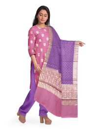 Onion pink 3-piece Banarasi Silk Salwar Suit Material 10070356