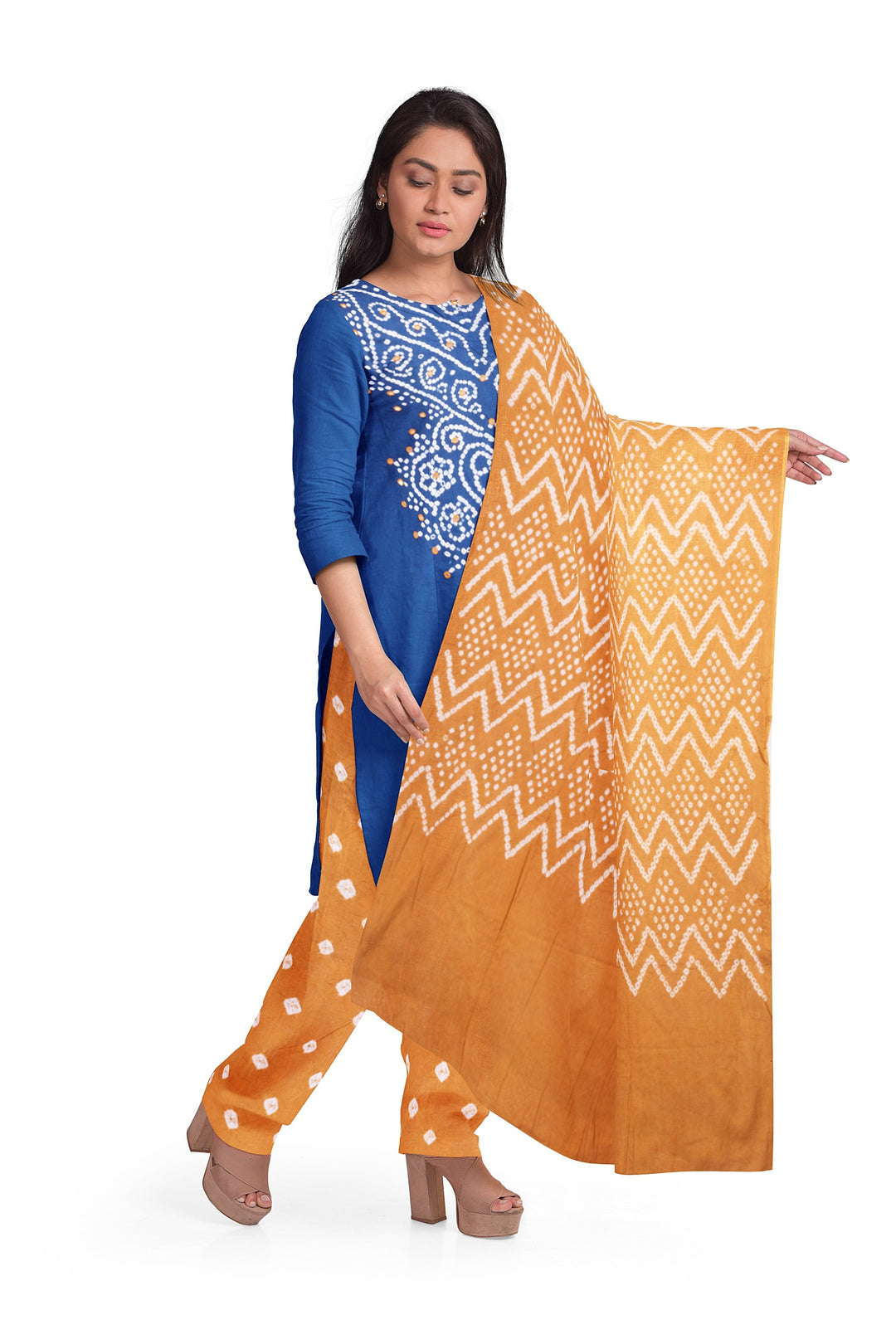Blue Bandhani Cotton 3-Piece Salwar Suit Material-Avishya