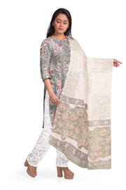 Sage Green 3-Piece Mulmul Cotton Salwar Suit Material 10070117