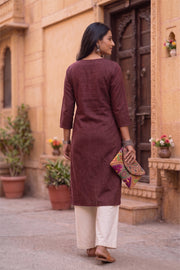Maroon Handcrafted Stripes Cotton Kurta 10077468