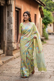 Avacado Green Printed Chanderi Saree 10064651