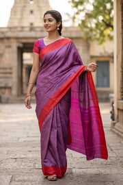 Purple Art Silk Kanjivaram Saree With Checks Design 10076319