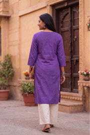 Royal Purple Handcrafted Stripes Cotton Kurta 10077467
