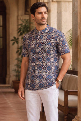 Ajrakh Cotton Men's Short Kurta With Front Pocket 10076894