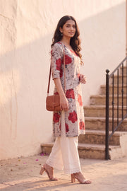 Grey Batik Hand Painted Women Kurta 10077493