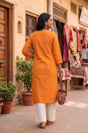 Orange Handcrafted Cotton Stripes Kurta 10077462