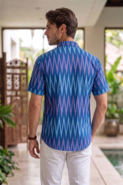 Ikat Cotton Men's Short Kurta With Front Pocket 10076952