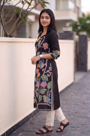 Black Batik Hand Painted Women Kurta 10077494