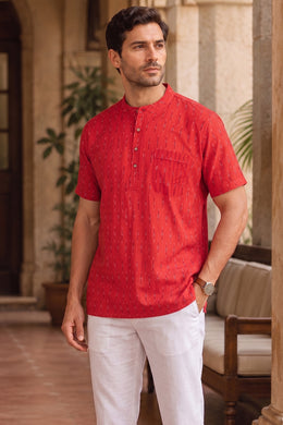 Ikat Cotton Men's Short Kurta With Front Pocket 10076950
