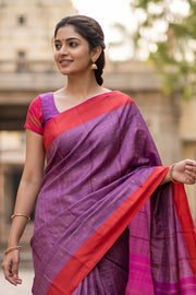 Purple Art Silk Kanjivaram Saree With Checks Design 10076319