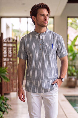 Ikat Cotton Men's Short Kurta With Front Pocket 10076951