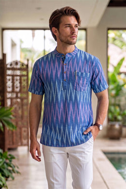Ikat Cotton Men's Short Kurta With Front Pocket 10076952