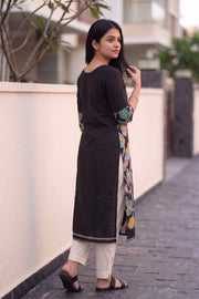 Black Batik Hand Painted Women Kurta 10077494