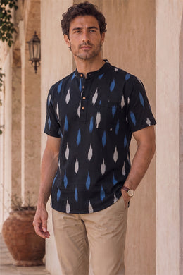 Ikat Cotton Men's Short Kurta With Front Pocket 10076947