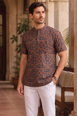 Ajrakh Cotton Men's Kurta With Front Pocket 10076893