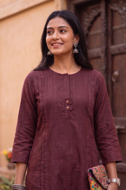 Maroon Handcrafted Stripes Cotton Kurta 10077468