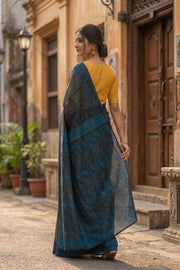 Blue Handloom Jamdani Cotton Saree 10077530