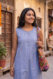 Blue Handcrafted Solid Style Sleeveless Cotton Kurta 10077453