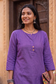 Royal Purple Handcrafted Stripes Cotton Kurta 10077467
