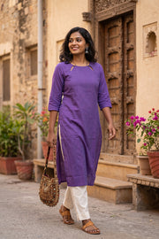 Purple Handcrafted Stripes Kurtas 10077460
