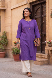 Royal Purple Handcrafted Stripes Cotton Kurta 10077467
