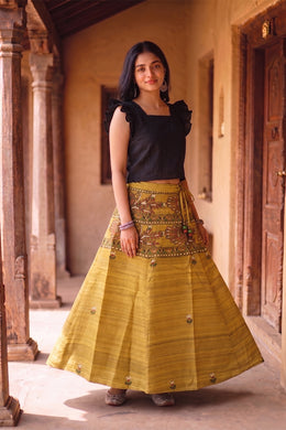 Hand Painted Madhubani Bhagalpur Tussar Silk Skirt 10057655