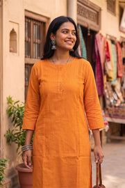 Orange Handcrafted Cotton Stripes Kurta 10077462