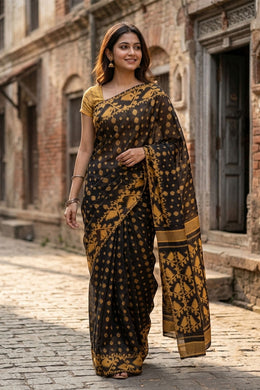 Black Handloom Jamdani Cotton Saree 10077547