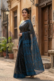Blue Handloom Jamdani Cotton Saree 10077530