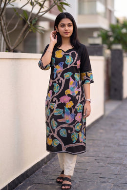 Black Batik Hand Painted Women Kurta 10077494
