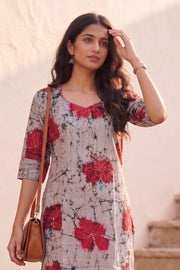 Grey Batik Hand Painted Women Kurta 10077493