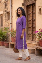 Purple Handcrafted Stripes Kurtas 10077460