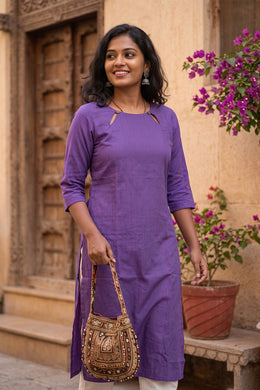 Purple Handcrafted Stripes Kurtas 10077460