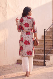 Grey Batik Hand Painted Women Kurta 10077493