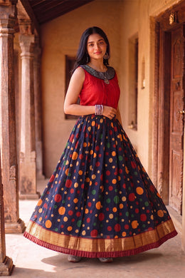 Hand Block Printed Kalidar Cotton Skirt 10055171