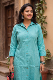 Aqua Blue Handcrafted Solid Style Oxford Cotton Kurta 10077450